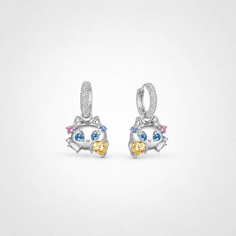 TaleClasp Halloween Cat Colored Stones Earrings - Silver - image 0