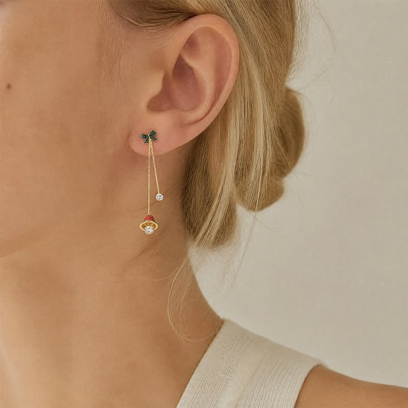 TaleClasp Christmas Bell and Bow Crystal Drop Earrings - image 1
