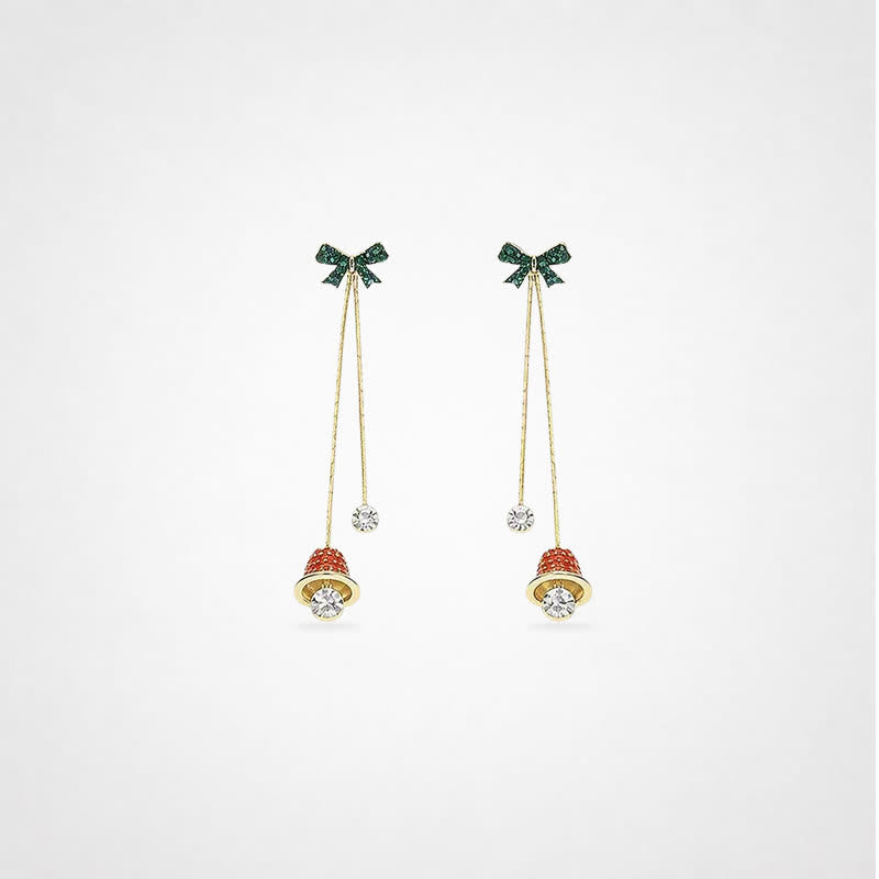 TaleClasp Christmas Bell and Bow Crystal Drop Earrings - Golden - image 0