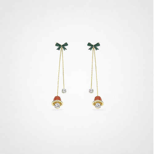 TaleClasp Christmas Bell and Bow Crystal Drop Earrings - Golden - image 0