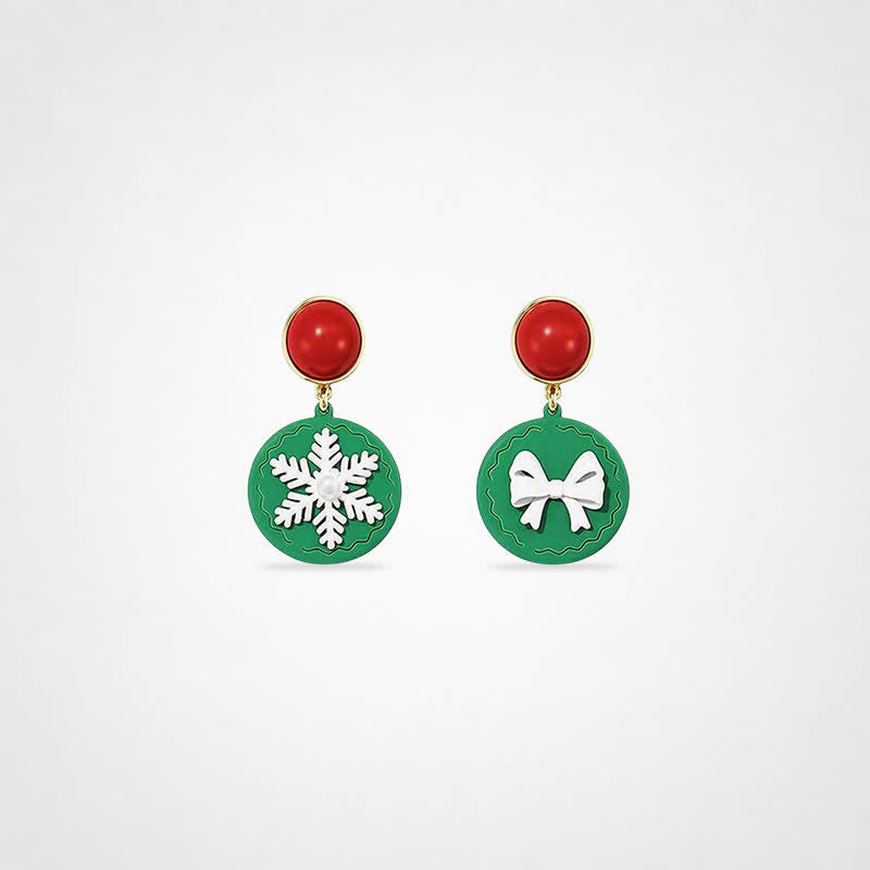 TaleClasp Holiday Snowflake and Bow Drop Earrings - Green - image 0