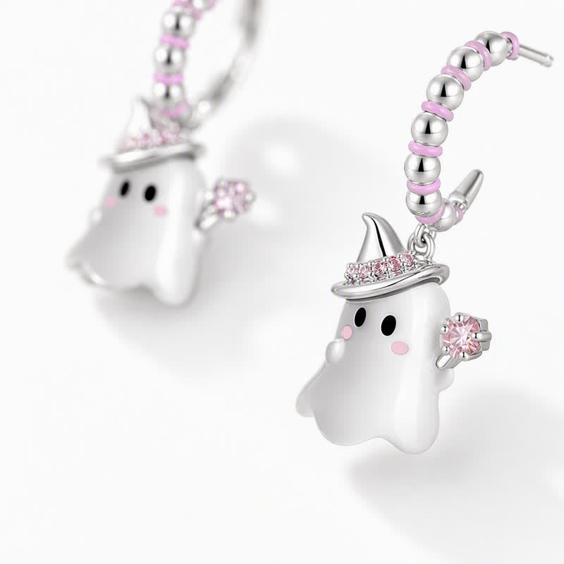 TaleClasp Pink Crystal Ghost Charm Hoop Earrings - image 3