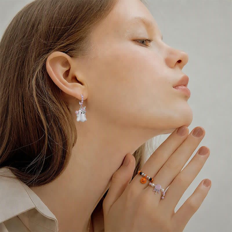 TaleClasp Pink Crystal Ghost Charm Hoop Earrings - image 2