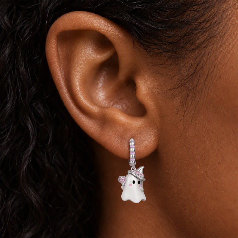 TaleClasp Pink Crystal Ghost Charm Hoop Earrings - image 1