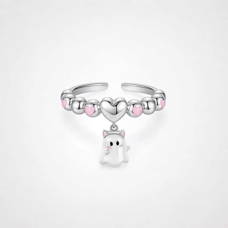 TaleClasp Sweet Heart Cute Ghost Charm Ring - Silver - image 0