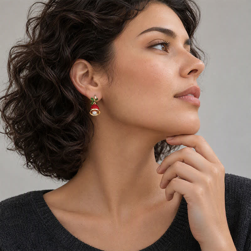 TaleClasp Crystal Bell Pearl Charm Drop Earrings - image 2