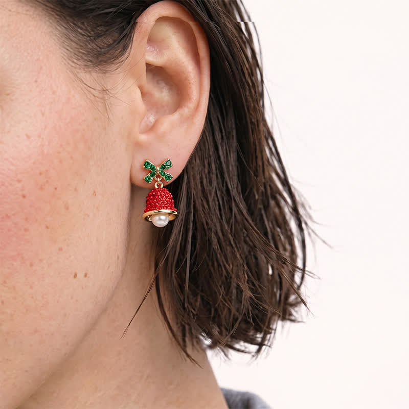 TaleClasp Crystal Bell Pearl Charm Drop Earrings - image 1