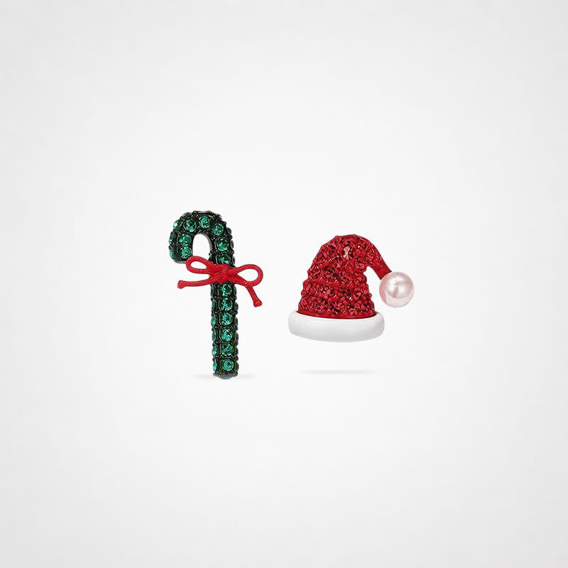 TaleClasp Festive Candy Cane Santa Hat Crystal Stud Earrings - Red - image 0