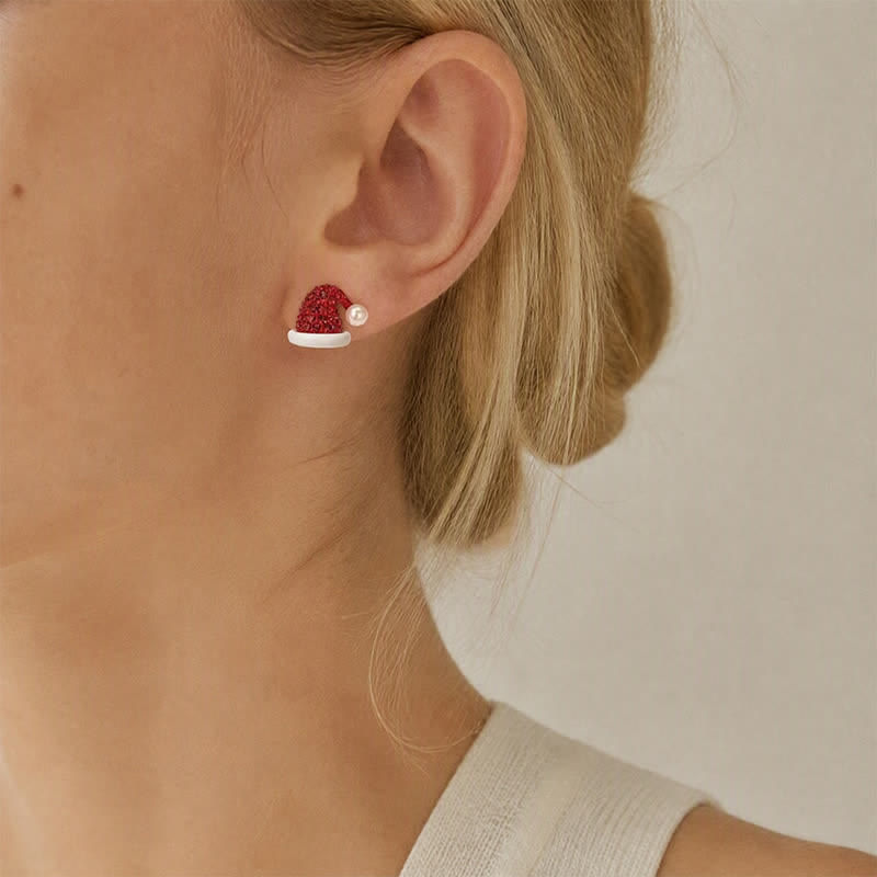 TaleClasp Festive Candy Cane Santa Hat Crystal Stud Earrings - image 1