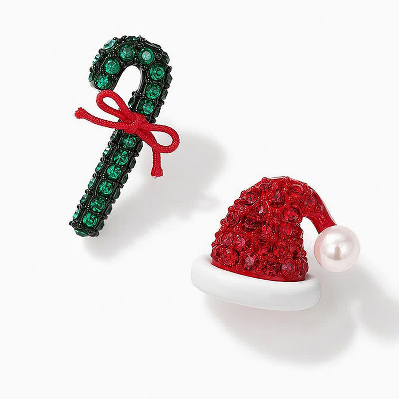 TaleClasp Festive Candy Cane Santa Hat Crystal Stud Earrings - image 4