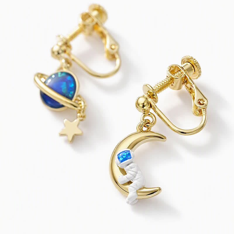 TaleClasp Celestial Moon Planet Asymmetrical Clip-On Earrings - image 5