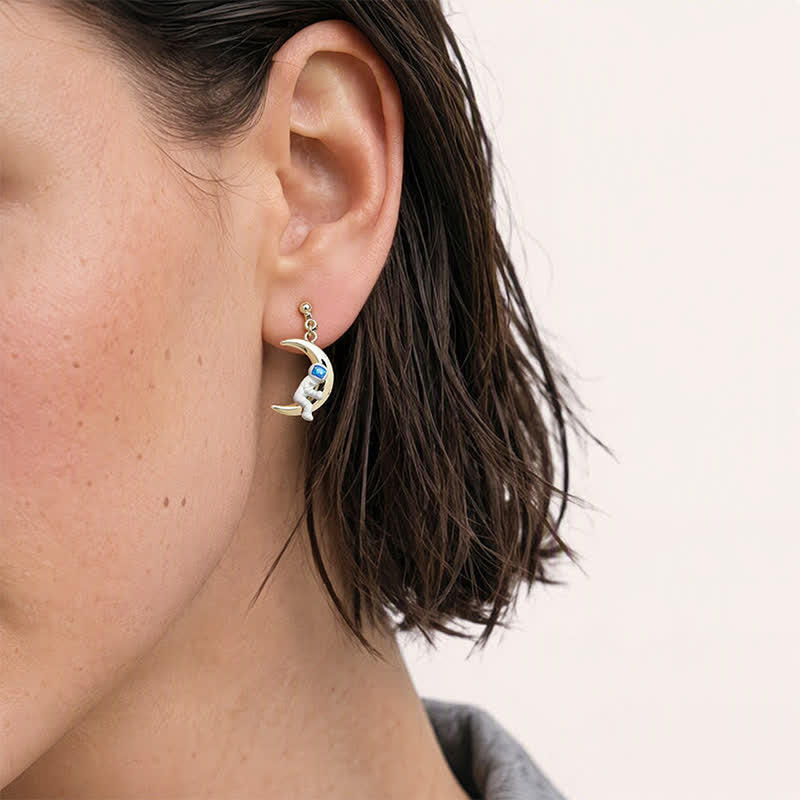 TaleClasp Celestial Moon Planet Asymmetrical Clip-On Earrings - image 2