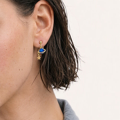 TaleClasp Celestial Moon Planet Asymmetrical Clip-On Earrings - image 1