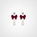 TaleClasp Vintage Burgundy Velvet Bow Pearl Drop Earrings - Wine - image 0