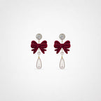TaleClasp Vintage Burgundy Velvet Bow Pearl Drop Earrings - Wine - image 0