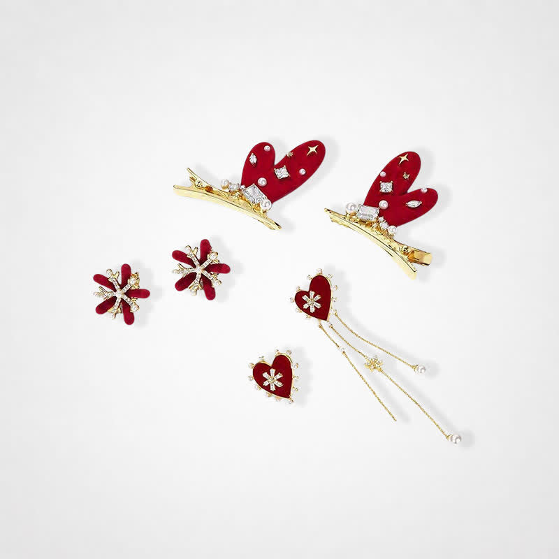 TaleClasp Christmas Earring Hair Clip Set - Red - image 0