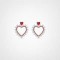 TaleClasp Romantic Red Heart Halo Drop Earrings - Silver - image 0