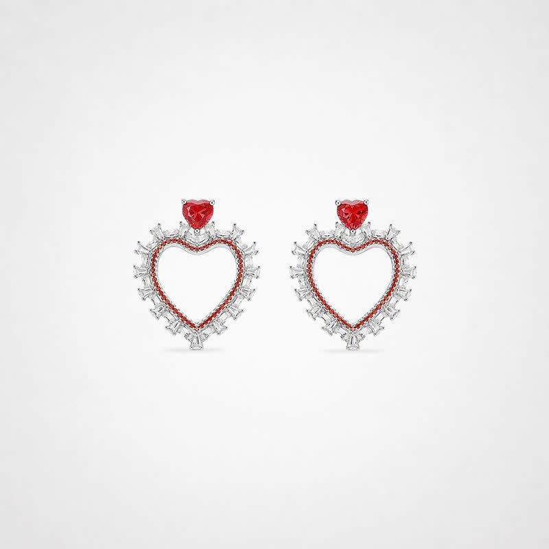 TaleClasp Romantic Red Heart Halo Drop Earrings - Silver - image 0