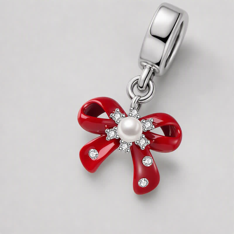 TaleClasp Red Bow Pearl Accent Dangle Charm - image 3