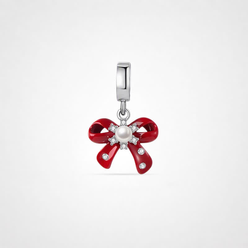 TaleClasp Red Bow Pearl Accent Dangle Charm - Red - image 0