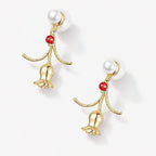 TaleClasp Pearl Stud Golden Bell Flower Drop Earrings - image 3