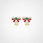 TaleClasp Festive Bow Bell Heart Crystal Drop Earrings - Golden - image 0