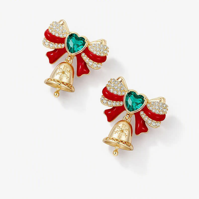 TaleClasp Festive Bow Bell Heart Crystal Drop Earrings - image 3