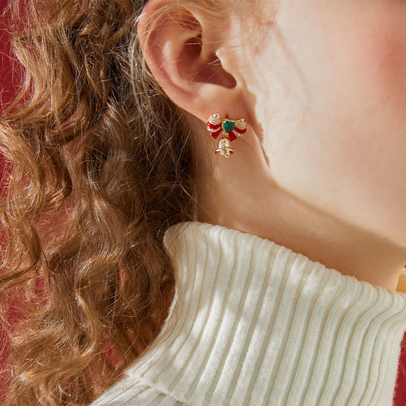 TaleClasp Festive Bow Bell Heart Crystal Drop Earrings - image 1