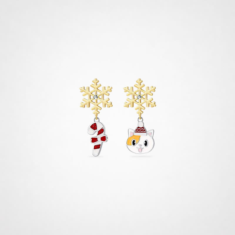 TaleClasp Christmas Snowflake Candy Cane Drop Earrings - Golden - image 0