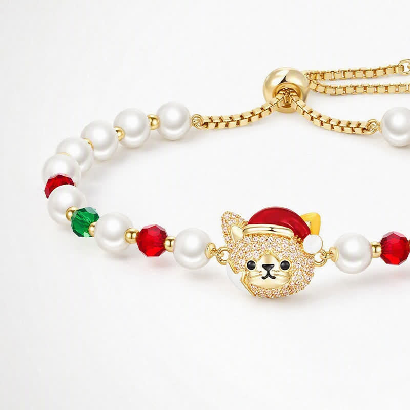 TaleClasp Festive Pearl Beaded Cat Charm Bracelet - image 3