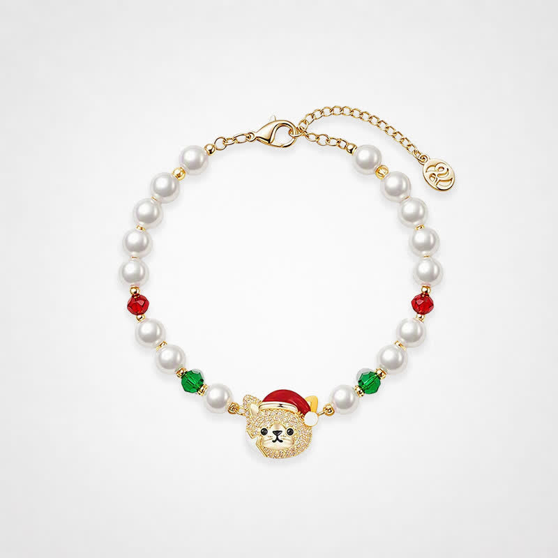 TaleClasp Festive Pearl Beaded Cat Charm Bracelet - White - image 0