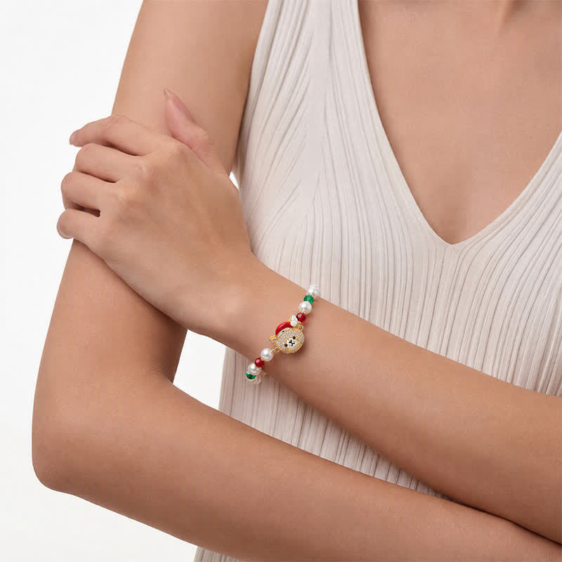 TaleClasp Festive Pearl Beaded Cat Charm Bracelet - image 1