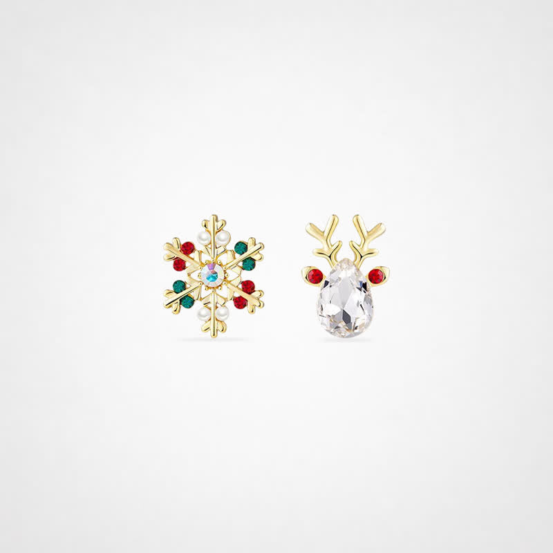 TaleClasp Festive Crystal Snowflake Reindeer Stud Earrings - Golden - image 0