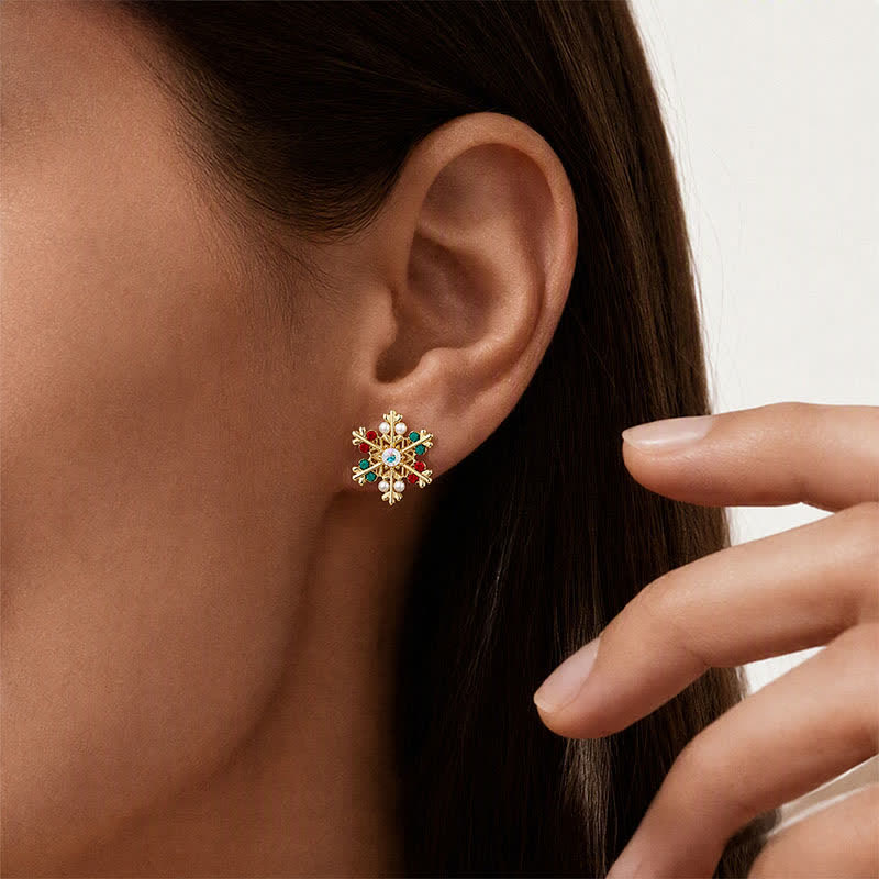 TaleClasp Festive Crystal Snowflake Reindeer Stud Earrings - image 1