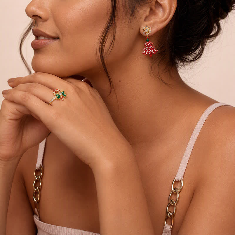 TaleClasp Snowflake Christmas Tree Drop Earrings - image 1