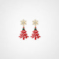 TaleClasp Snowflake Christmas Tree Drop Earrings - Red - image 0