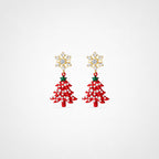 TaleClasp Snowflake Christmas Tree Drop Earrings - Red - image 0