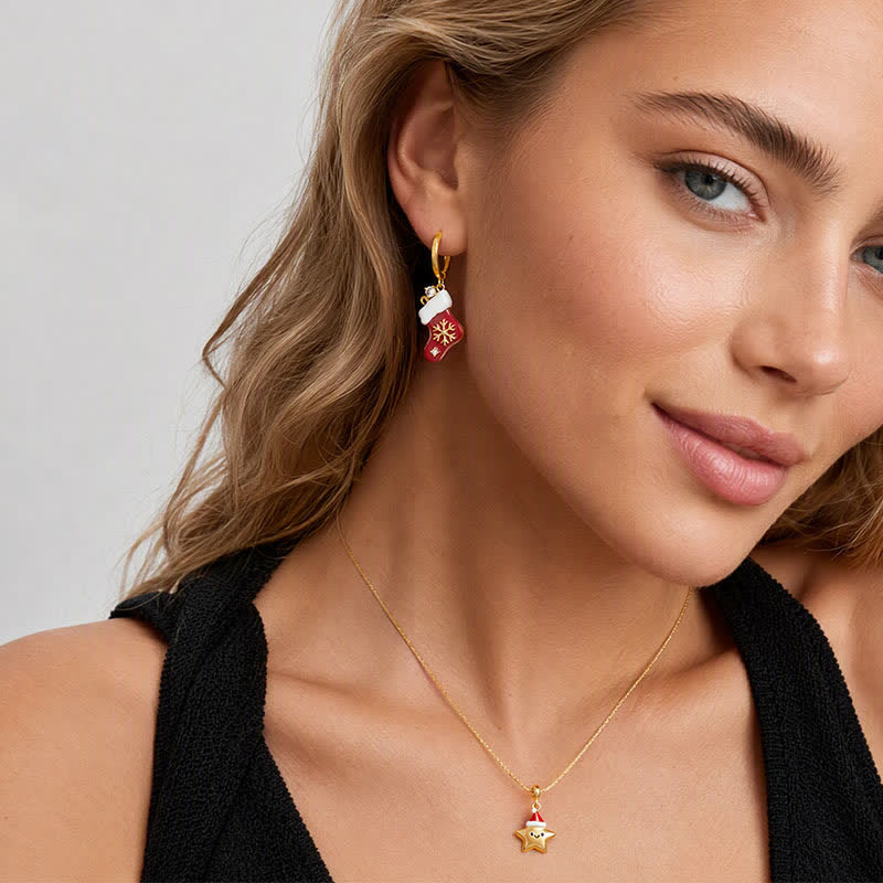 TaleClasp Festive Stocking Charm Hoop Earrings - image 2