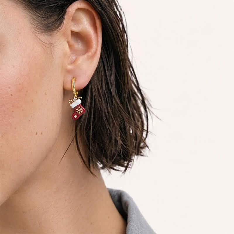 TaleClasp Festive Stocking Charm Hoop Earrings - image 1
