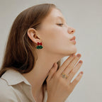 TaleClasp Festive Red Bow Green Bell Drop Earrings - image 2