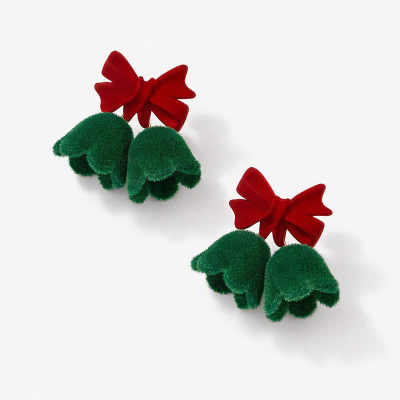 TaleClasp Festive Red Bow Green Bell Drop Earrings - Green - image 3
