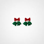 TaleClasp Festive Red Bow Green Bell Drop Earrings - image 0