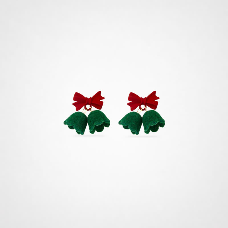 TaleClasp Festive Red Bow Green Bell Drop Earrings - image 0
