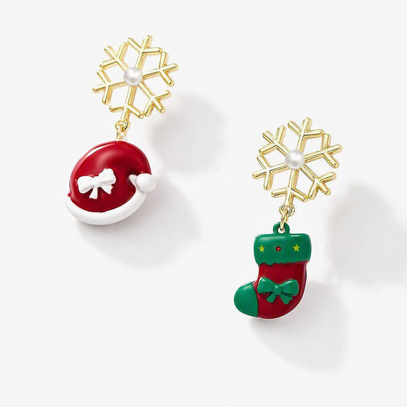 TaleClasp Pearl Snowflake Santa Hat Stocking Drop Earrings - image 4