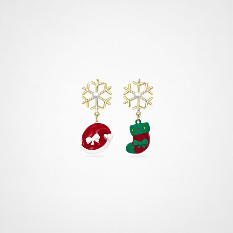 TaleClasp Pearl Snowflake Santa Hat Stocking Drop Earrings - Multicolor - image 0