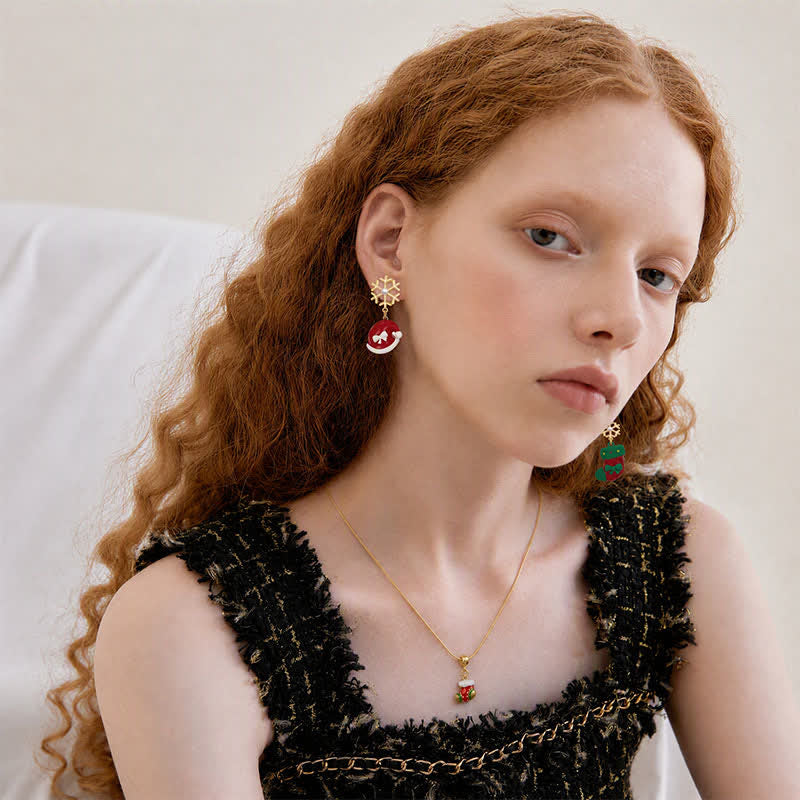 TaleClasp Pearl Snowflake Santa Hat Stocking Drop Earrings - image 3