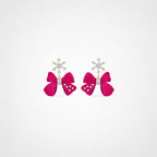 TaleClasp Pink Velvet Bow Crystal Statement Drop Earrings - Pink - image 0