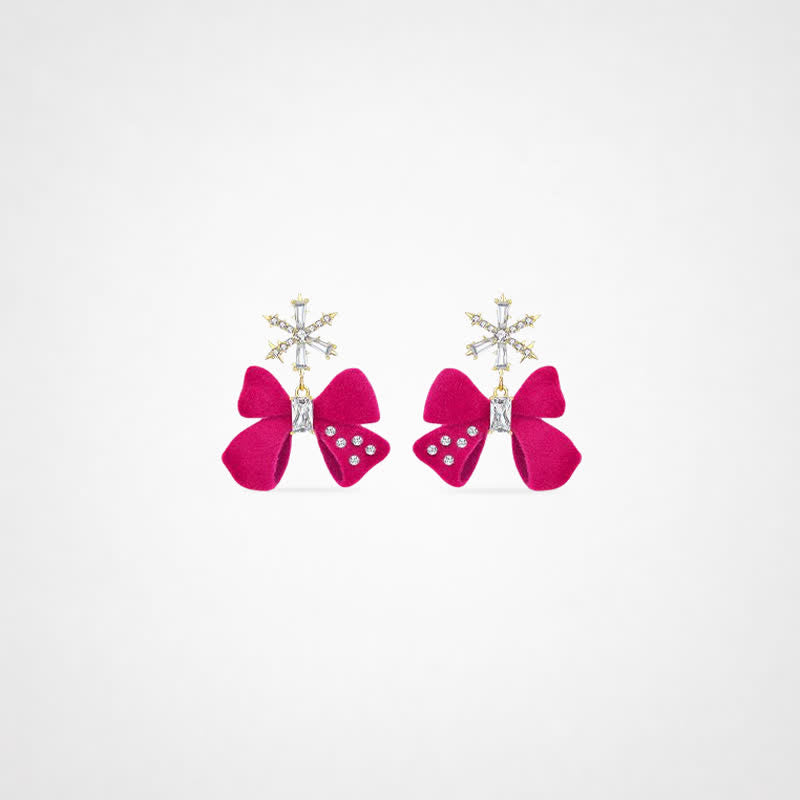 TaleClasp Pink Velvet Bow Crystal Statement Drop Earrings - Pink - image 0