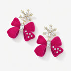 TaleClasp Pink Velvet Bow Crystal Statement Drop Earrings - image 3