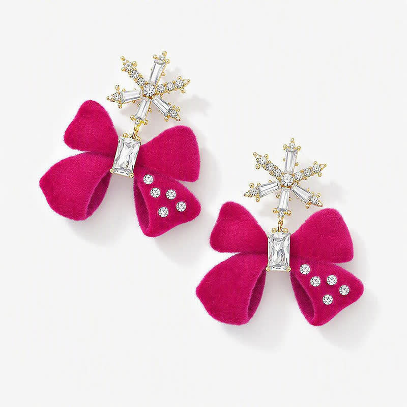 TaleClasp Pink Velvet Bow Crystal Statement Drop Earrings - image 3